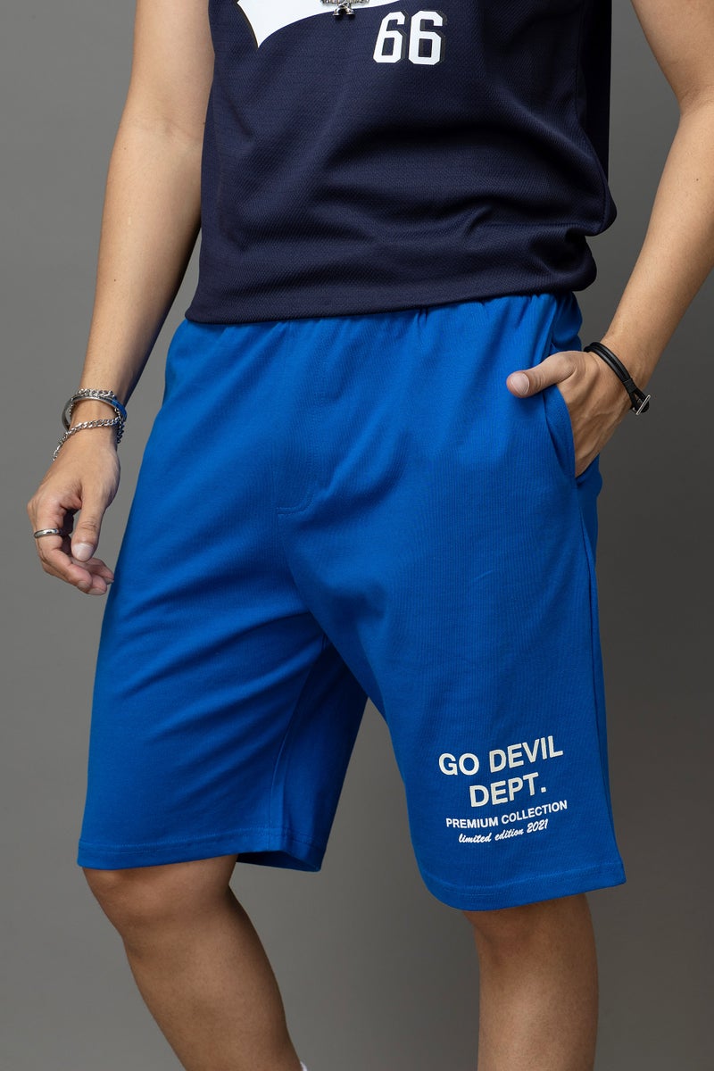 Go Devil Printed Blue Shorts For Men - Image 1